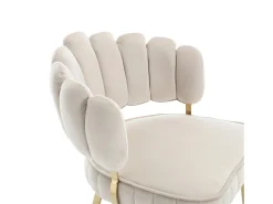 Juego de 2 sillas de terciopelo marfil con patas doradas y reposabrazos redondos, diseño de pétalos.