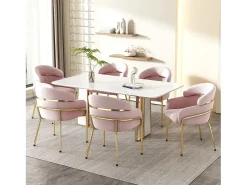 Juego de 6 sillas de terciopelo rosa - Patas de metal - Para salón, dormitorio, comedor