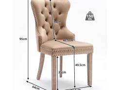 Juego de 4 sillas de terciopelo - patas de madera maciza - natural