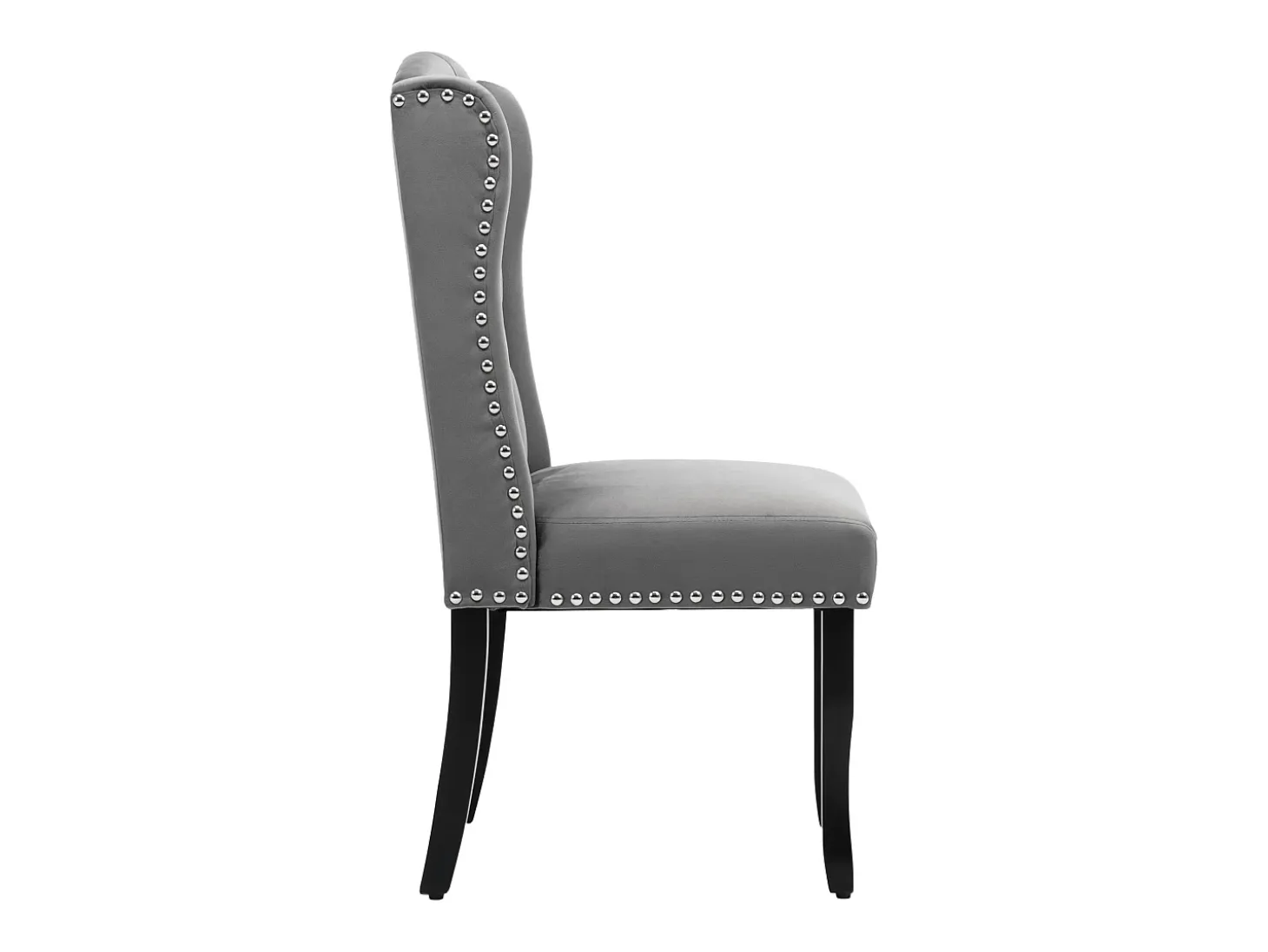 Juego de 2 sillas de terciopelo con patas de roble - decoradas con remaches - Gris