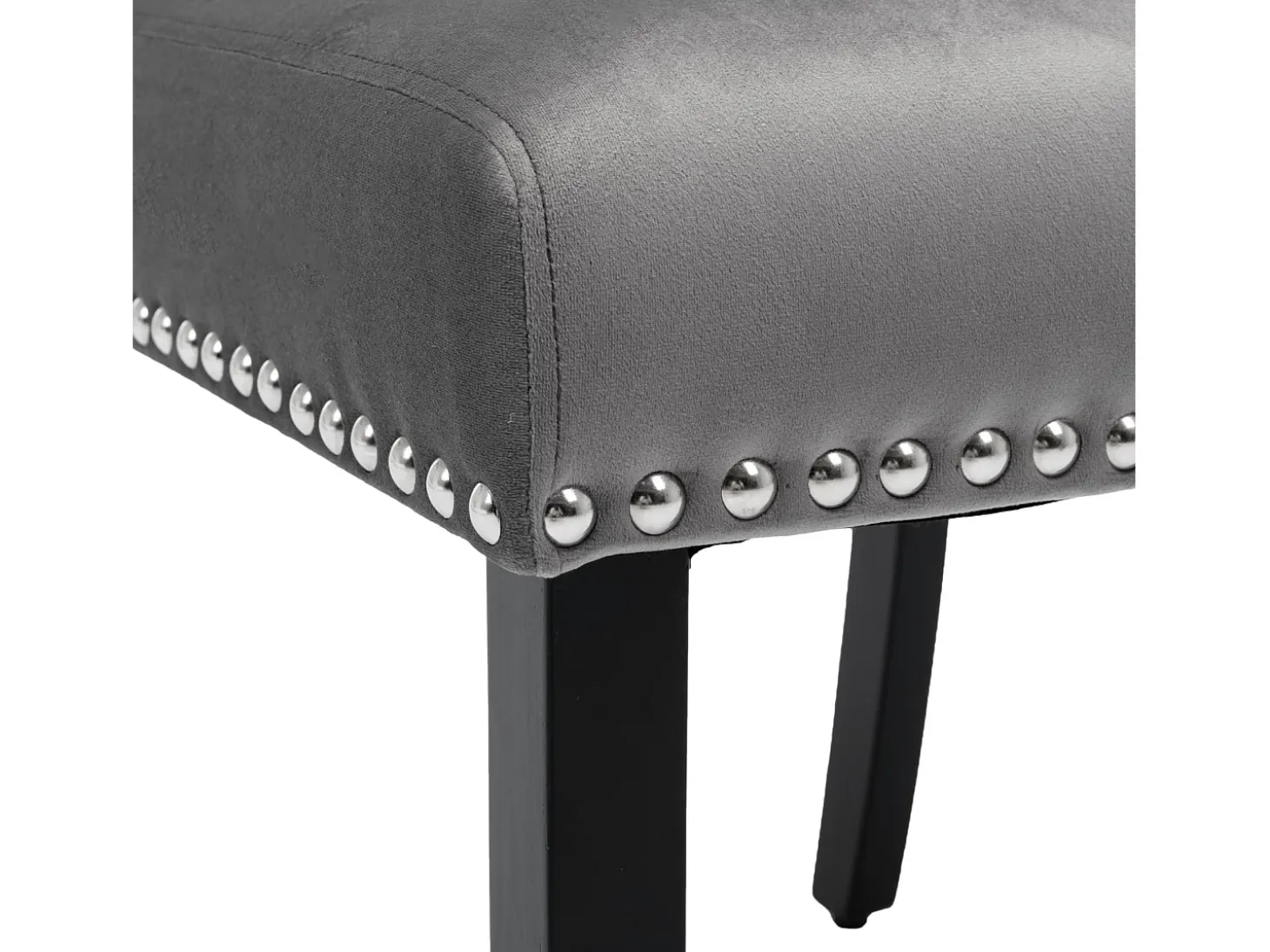 Juego de 2 sillas de terciopelo con patas de roble - decoradas con remaches - Gris