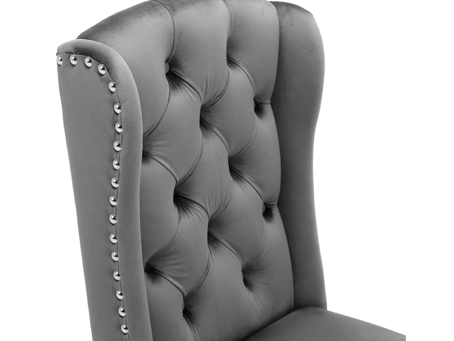Juego de 2 sillas de terciopelo con patas de roble - decoradas con remaches - Gris