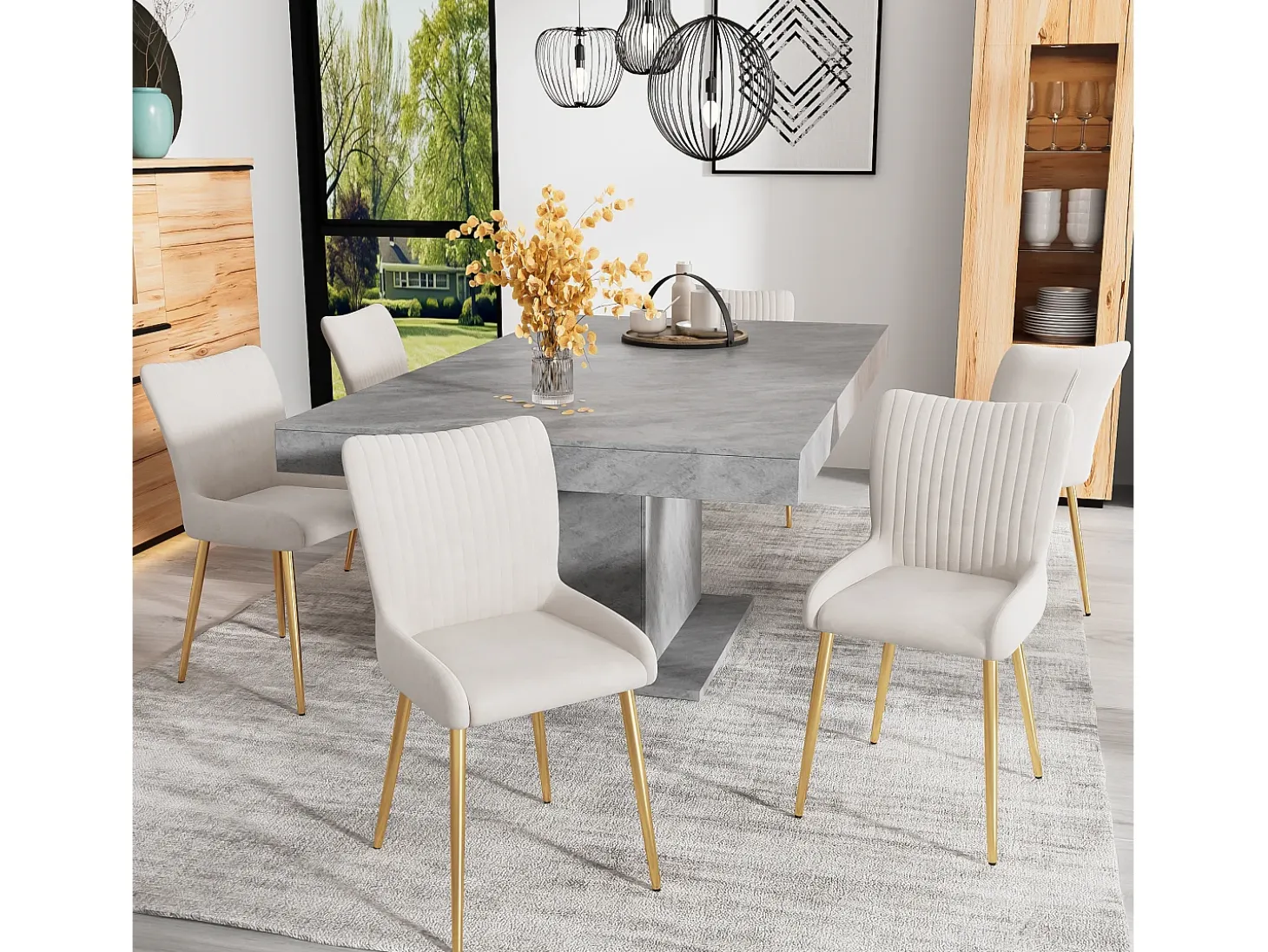 Juego de 4 sillas de terciopelo con patas metálicas doradas – beige