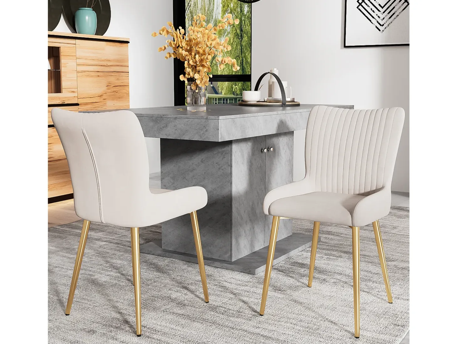 Juego de 4 sillas de terciopelo con patas metálicas doradas – beige