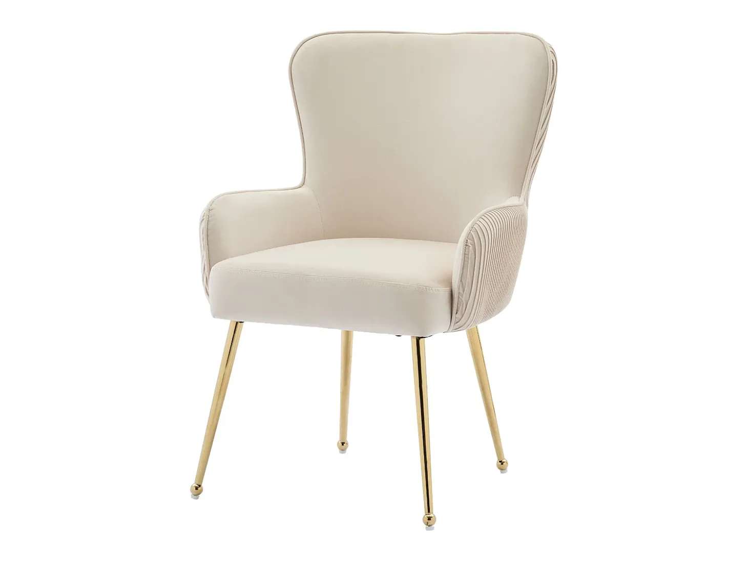 Juego de 6 sillas de terciopelo - 83 x 53 x 57 cm - Cuatro patas de metal dorado - Con reposabrazos y patas ajustables - Beige