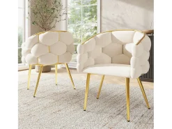 Juego de 2 sillas de terciopelo y metal, respaldo dorado – beige