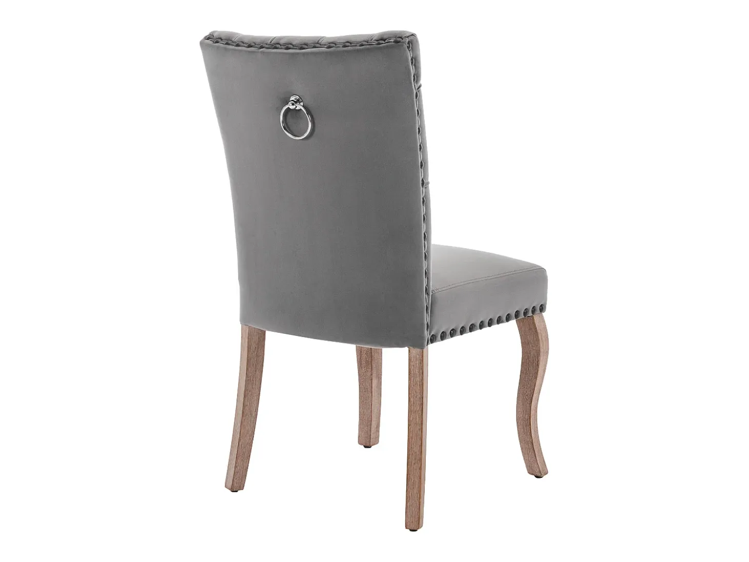 Juego de 2 sillas de terciopelo gris con patas de madera curvadas, remaches negros