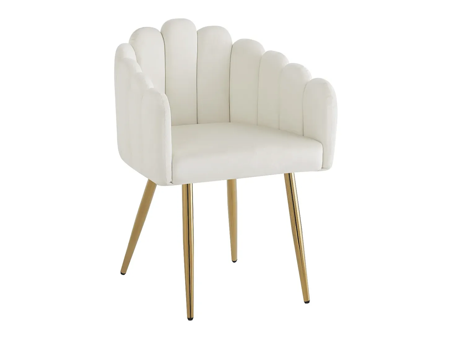 Juego de 2 sillas de terciopelo y metal, respaldo en abanico, asiento de 10 cm de grosor – beige y dorado