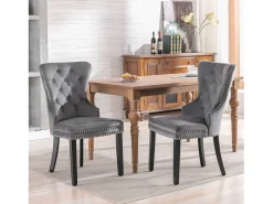 Juego de 2 sillas de terciopelo con patas de madera maciza – gris