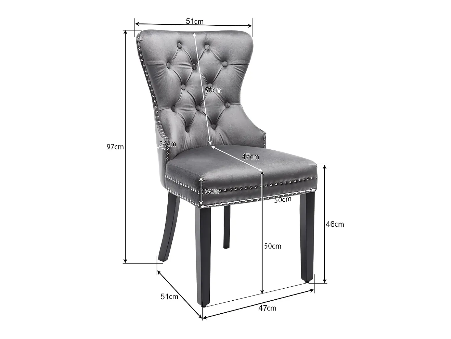 Juego de 2 sillas de terciopelo con patas de madera maciza – gris