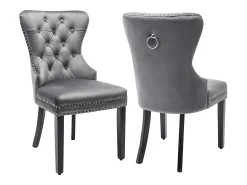 Juego de 2 sillas de terciopelo con patas de madera maciza – gris
