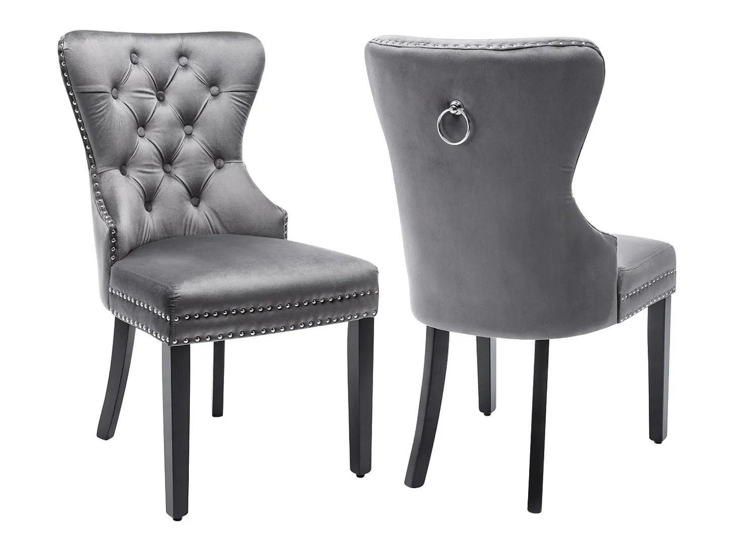 Juego de 2 sillas de terciopelo con patas de madera maciza – gris