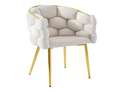 Juego de 2 sillas de terciopelo y metal, respaldo dorado, asiento acolchado de 6 cm – beige