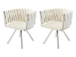 Juego de 2 sillas de terciopelo beige con respaldo tapizado y patas de metal plateado - para comedores y salas