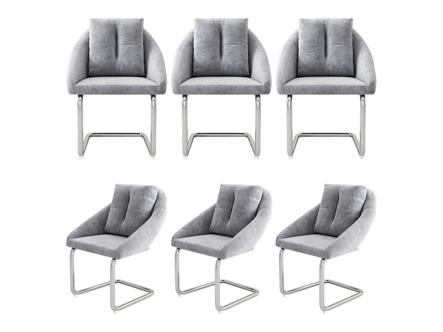 Juego de 6 sillas de terciopelo con estructura de metal – gris