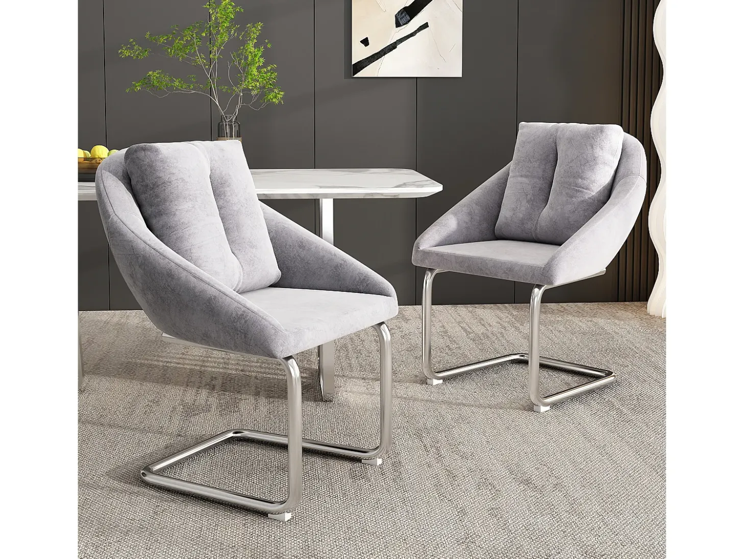 Juego de 6 sillas de terciopelo con estructura de metal – gris