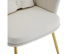 Juego de 2 sillas de terciopelo - con respaldo en forma de pétalo - patas de metal dorado - Beige