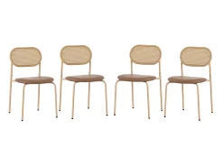 Juego de 4 sillas en PU y ratán - Patas de metal - Ergonómicas - Carga máxima 150 kg - 46×48×80 cm - Marrón