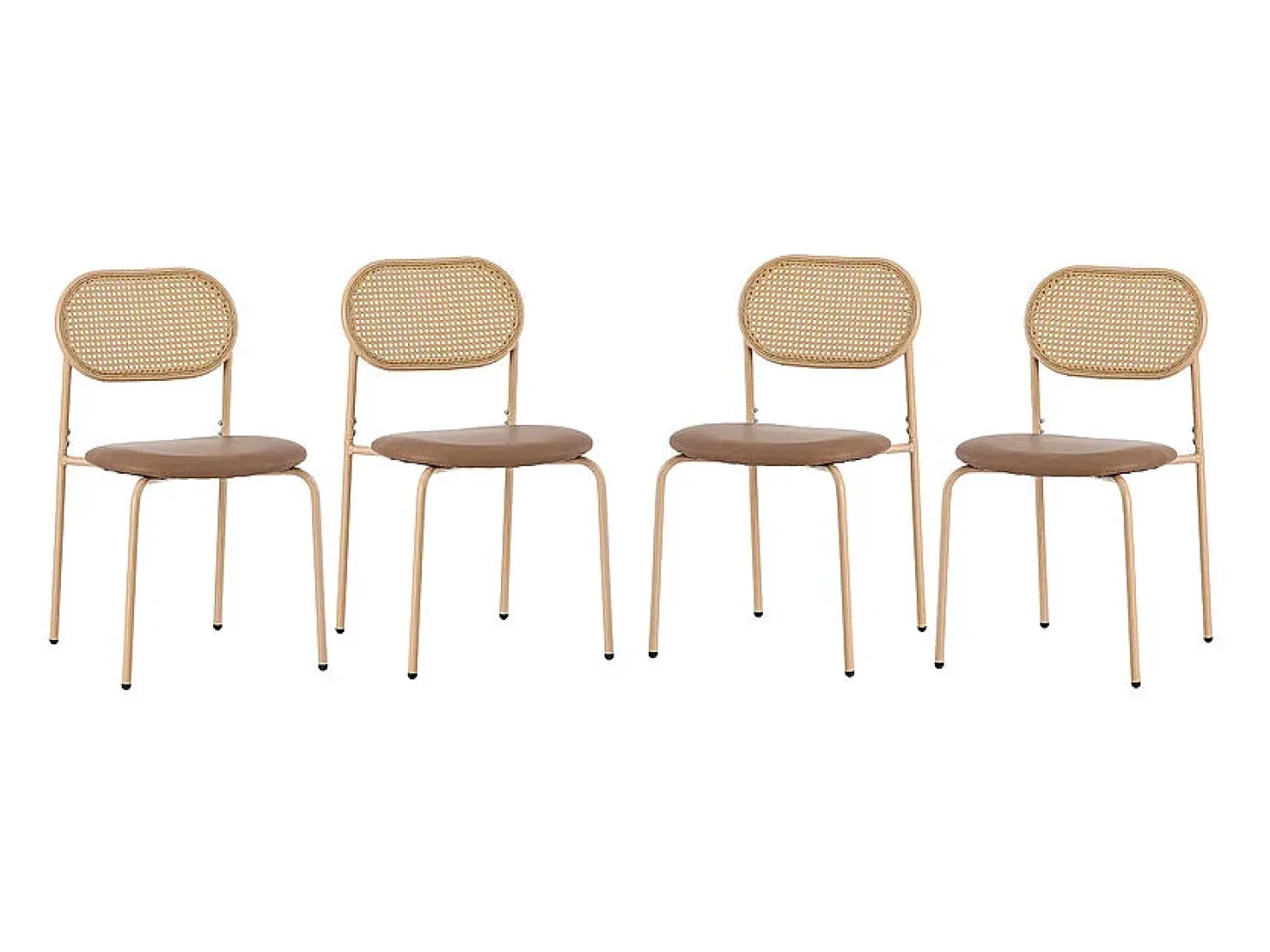 Juego de 6 sillas en PU y ratán - Patas de metal - Ergonómicas - Carga máxima 150 kg - 46×48×80 cm - Marrón