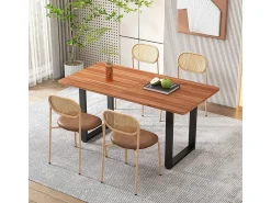 Juego de 6 sillas en PU y ratán - Patas de metal - Ergonómicas - Carga máxima 150 kg - 46×48×80 cm - Marrón