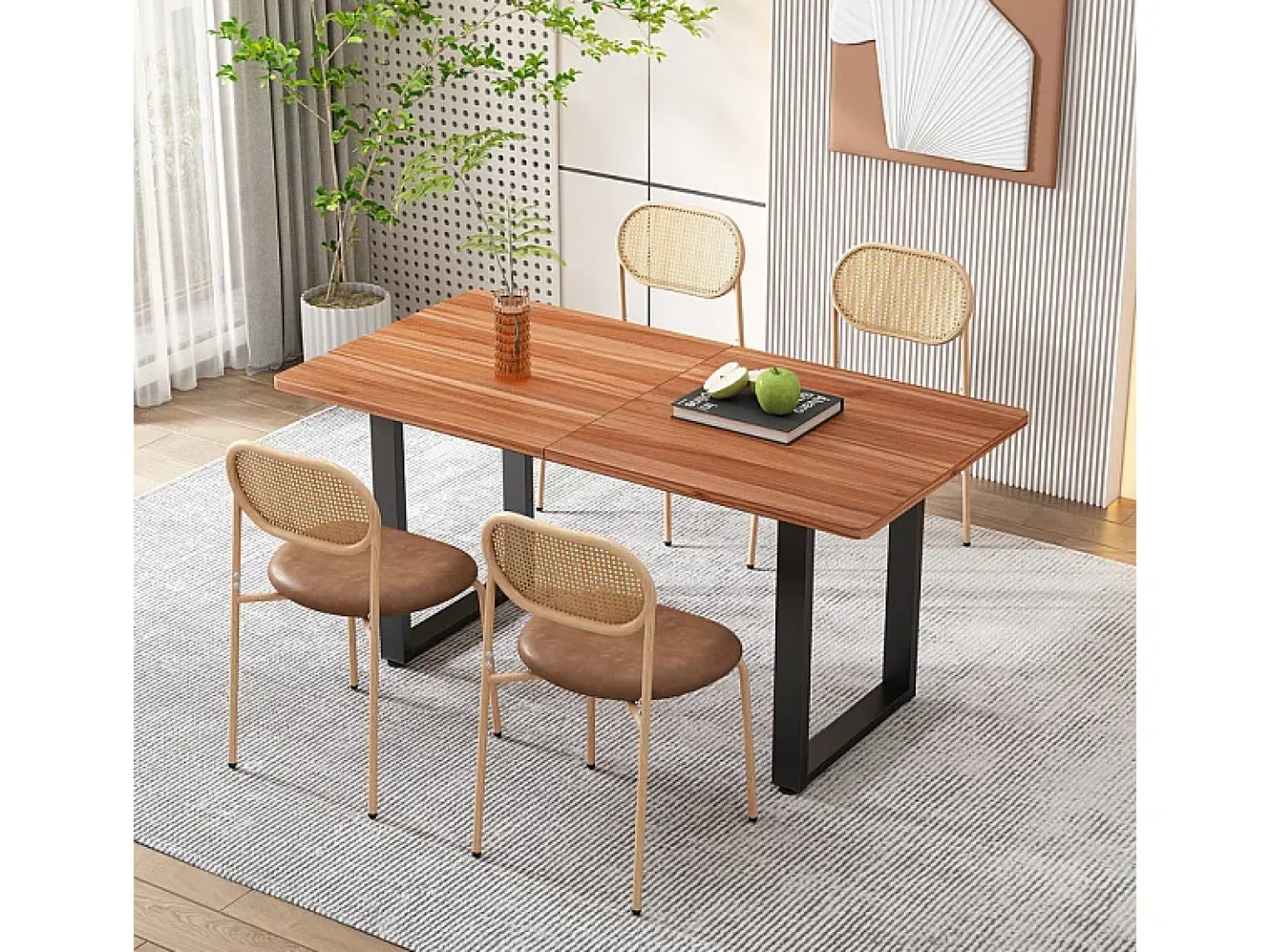 Juego de 6 sillas en PU y ratán - Patas de metal - Ergonómicas - Carga máxima 150 kg - 46×48×80 cm - Marrón