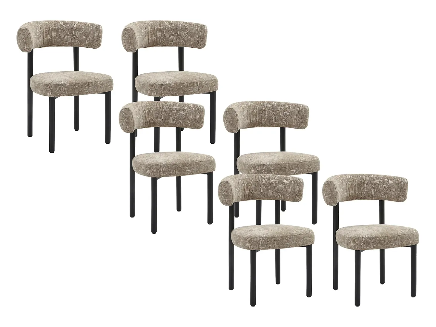 Juego de 6 sillas en tejido texturizado y metal negro - Beige y blanco - SELORIN