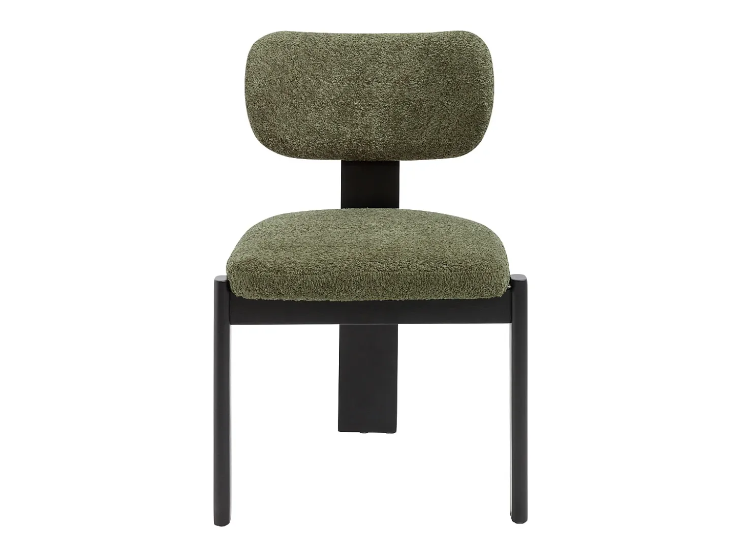 Juego de 6 sillas en tela bouclé y madera de hevea negra - Verde caqui - WILANA
