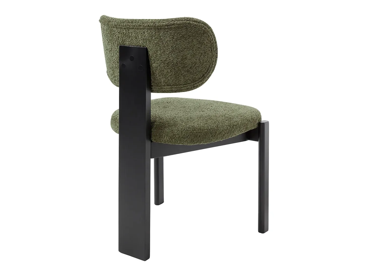 Juego de 6 sillas en tela bouclé y madera de hevea negra - Verde caqui - WILANA