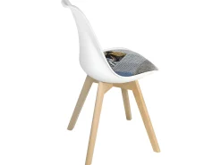 Juego de 2 sillas escandinavas, cojín de tela patchwork multicolor acolchado, asiento de plástico flexible, patas de madera LAO (floral)