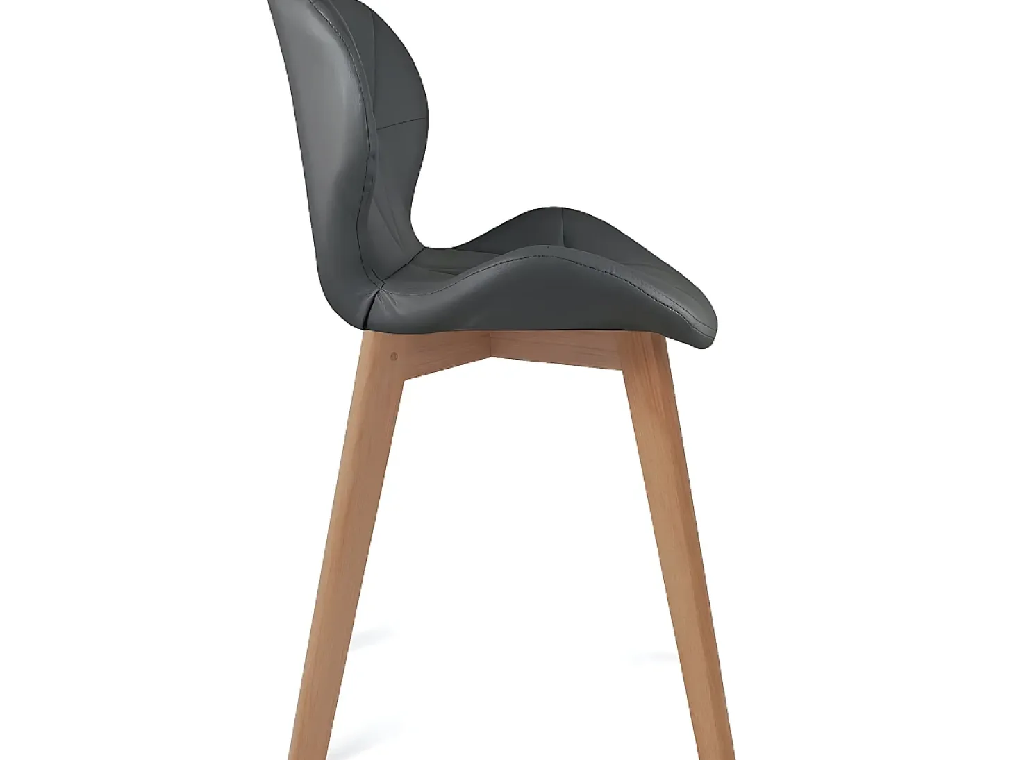 Juego de 2 sillas escandinavas de diseño para salón o comedor, asiento de cuero sintético acolchado, patas de madera de haya clara FATI (gris)