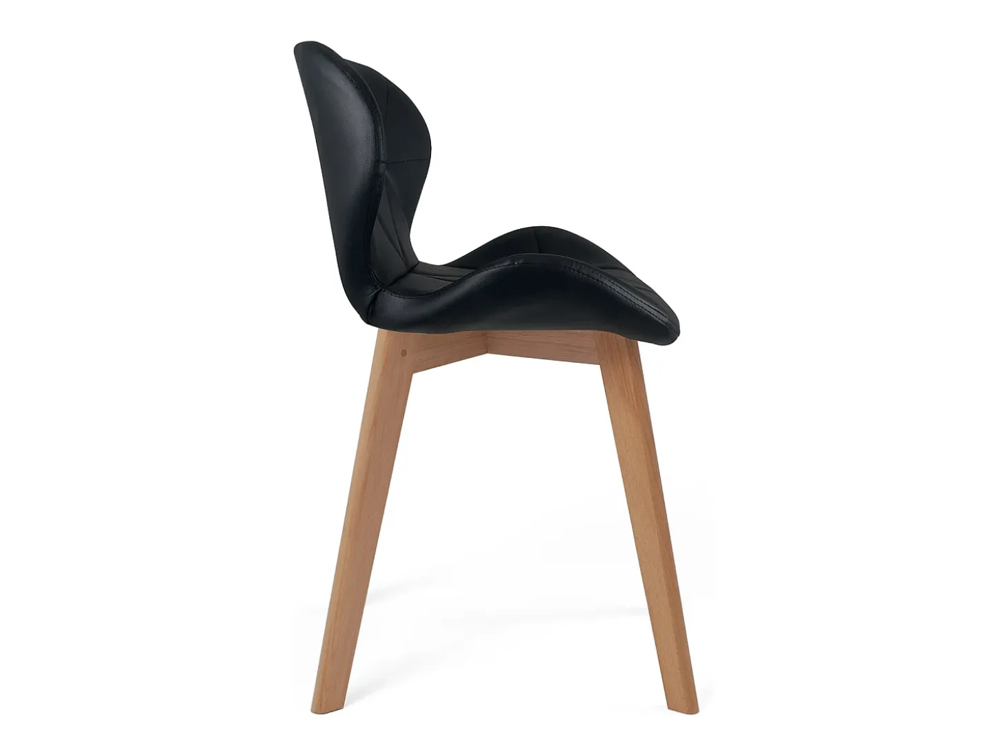 Juego de 4 sillas escandinavas de diseño para salón o comedor, asiento de cuero sintético acolchado, patas de madera de haya clara FATI (negro)