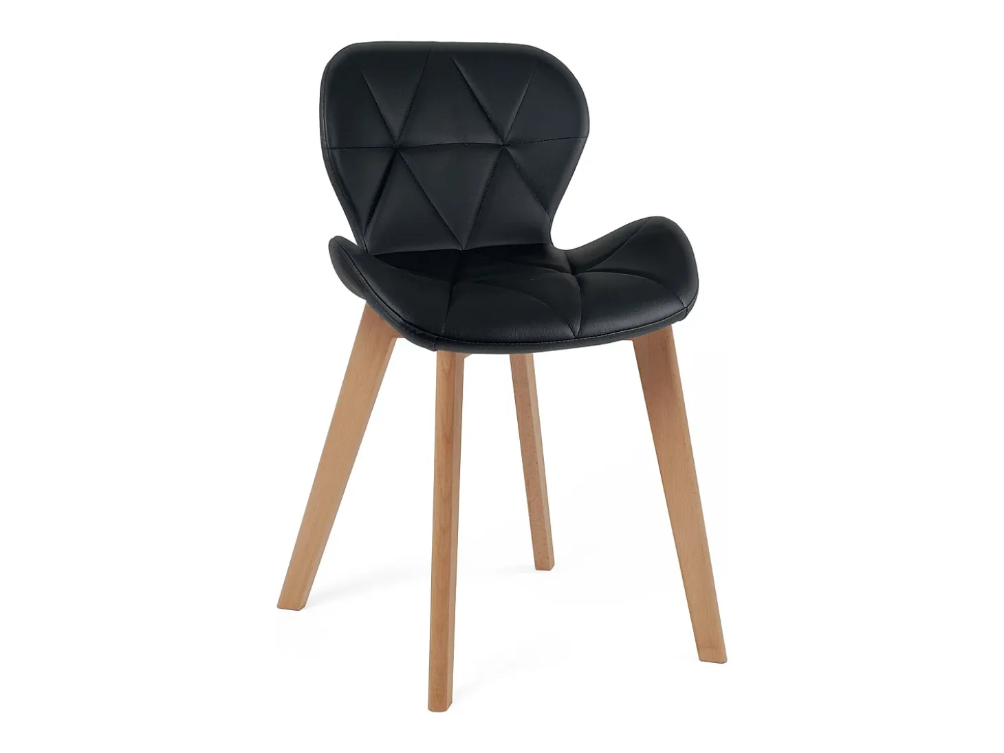 Juego de 4 sillas escandinavas de diseño para salón o comedor, asiento de cuero sintético acolchado, patas de madera de haya clara FATI (negro)