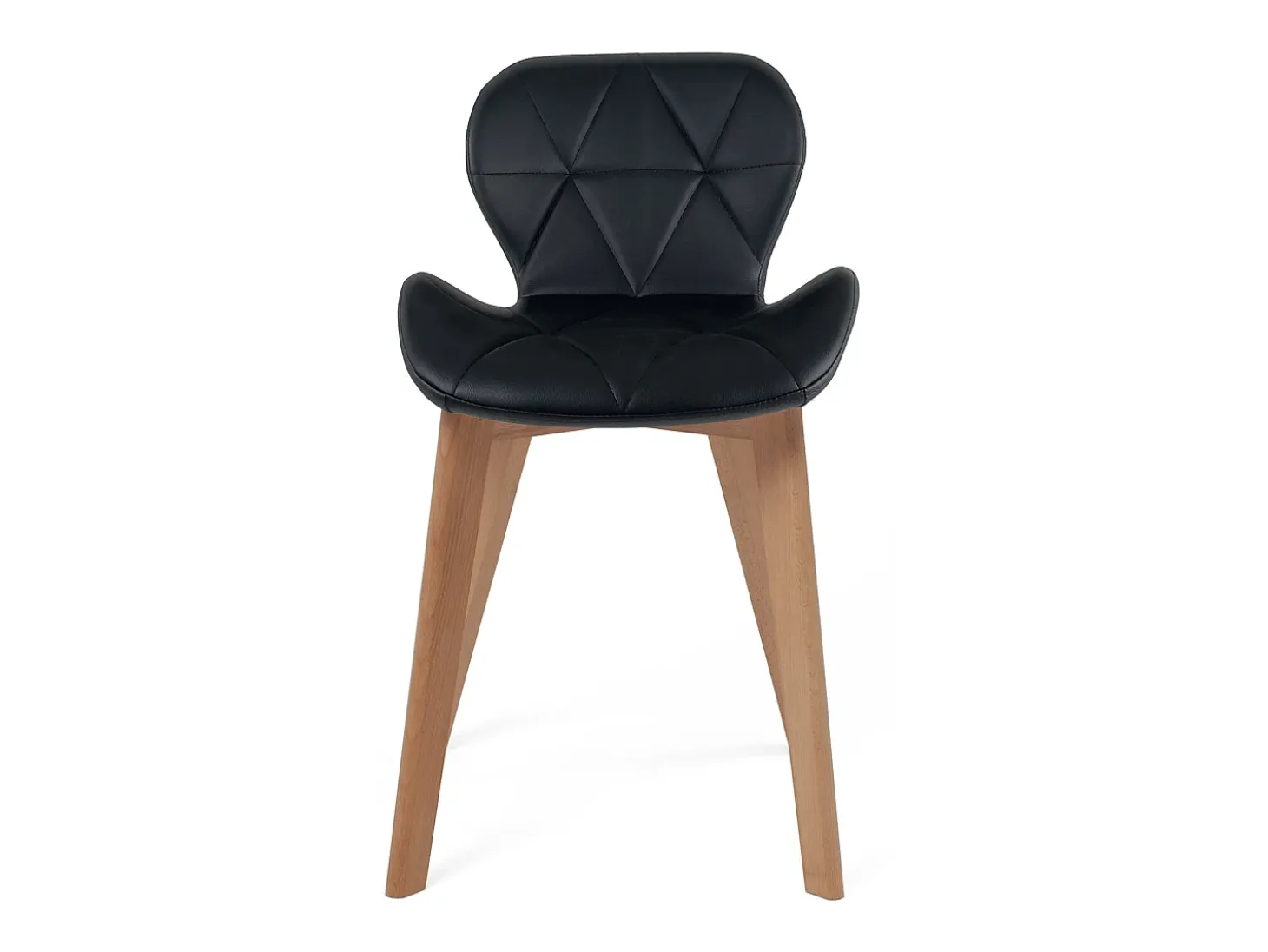 Juego de 4 sillas escandinavas de diseño para salón o comedor, asiento de cuero sintético acolchado, patas de madera de haya clara FATI (negro)