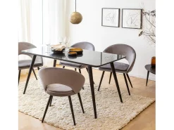 Juego de 2 sillas estilo sillón en terciopelo gris ratón Elouan, diseño escandinavo con cojín acolchado y patas de metal negro.