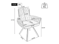 Juego de 4 sillas giratorias de terciopelo - 87 x 50 x 55 cm - Sillón con cuatro patas de metal - Beige