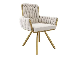 Juego de 4 sillas giratorias de terciopelo - 87 x 50 x 55 cm - Sillón con cuatro patas de metal - Beige