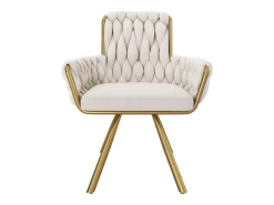 Juego de 4 sillas giratorias de terciopelo - 87 x 50 x 55 cm - Sillón con cuatro patas de metal - Beige