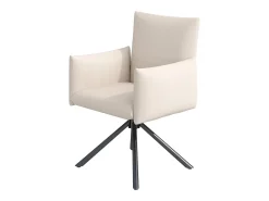 Juego de 4 sillas giratorias de lino beige con reposabrazos y patas de metal - para comedor y oficina