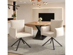 Juego de 4 sillas giratorias de lino beige con reposabrazos y patas de metal - para comedor y oficina