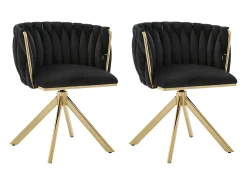 Juego de 2 sillas giratorias negras - Silla con forma de concha con patas de metal dorado - Estilo contemporáneo