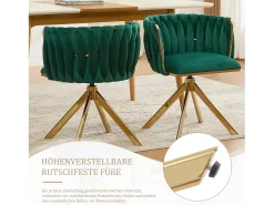 Juego de 2 sillas giratorias verdes - Silla con forma de concha con patas de metal dorado - Estilo contemporáneo