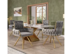 Juego de 6 sillas giratorias de terciopelo - 87 x 50 x 55 cm - Sillón con cuatro patas de metal - Gris