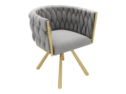 Juego de 2 sillas giratorias de terciopelo con reposabrazos - patas de metal dorado - Gris