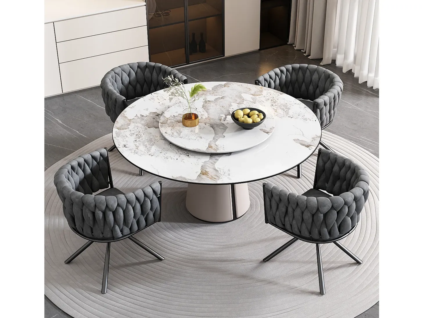 Juego de 2 sillas giratorias de terciopelo - 71 x 51,5 x 51,5 cm - para salón y dormitorio - con cuatro patas de metal - Gris