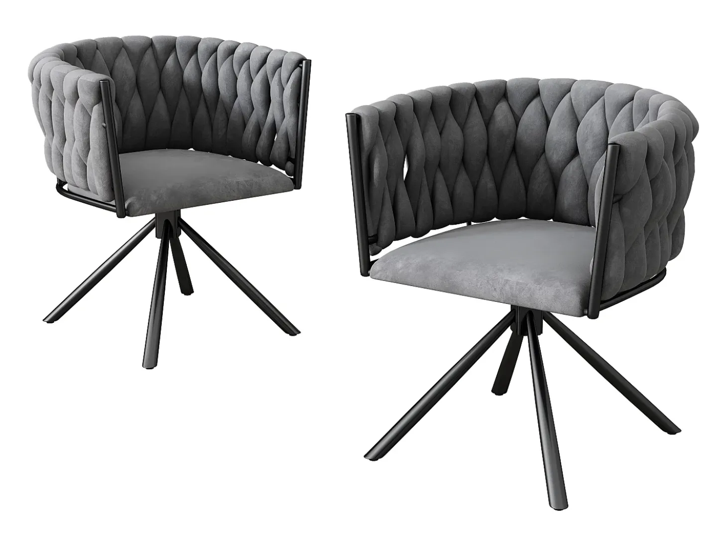 Juego de 2 sillas giratorias de terciopelo - 71 x 51,5 x 51,5 cm - para salón y dormitorio - con cuatro patas de metal - Gris