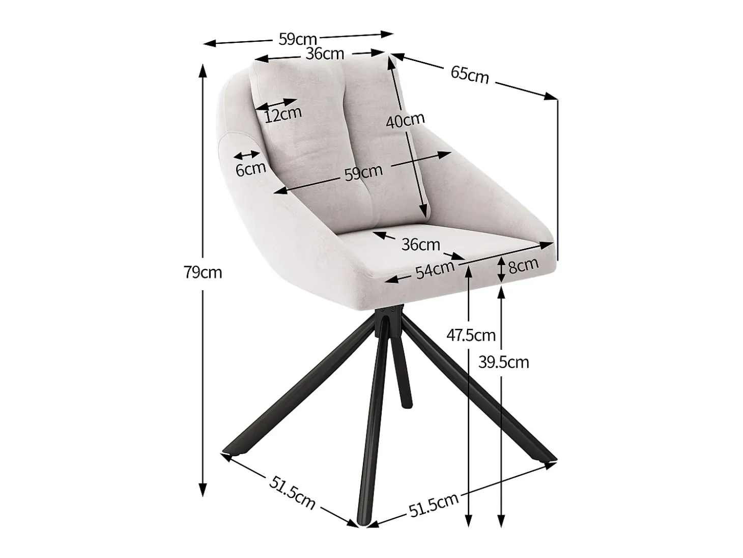 Juego de 6 sillas giratorias de terciopelo con estructura de metal ergonómica – beige