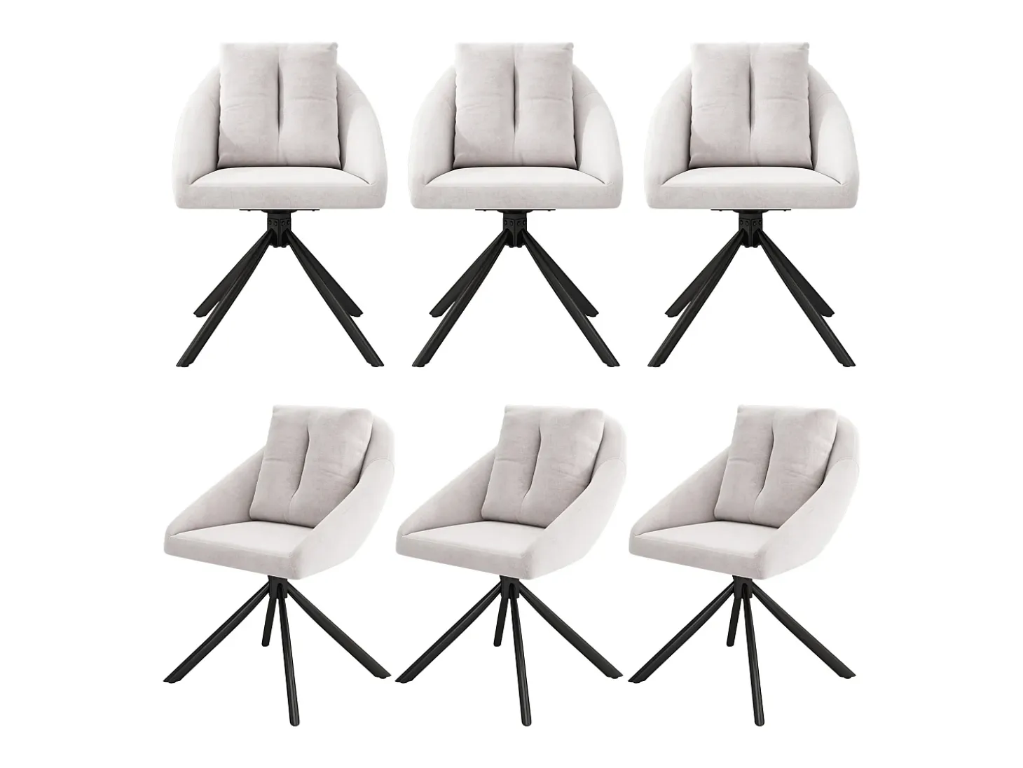 Juego de 6 sillas giratorias de terciopelo con estructura de metal ergonómica – beige