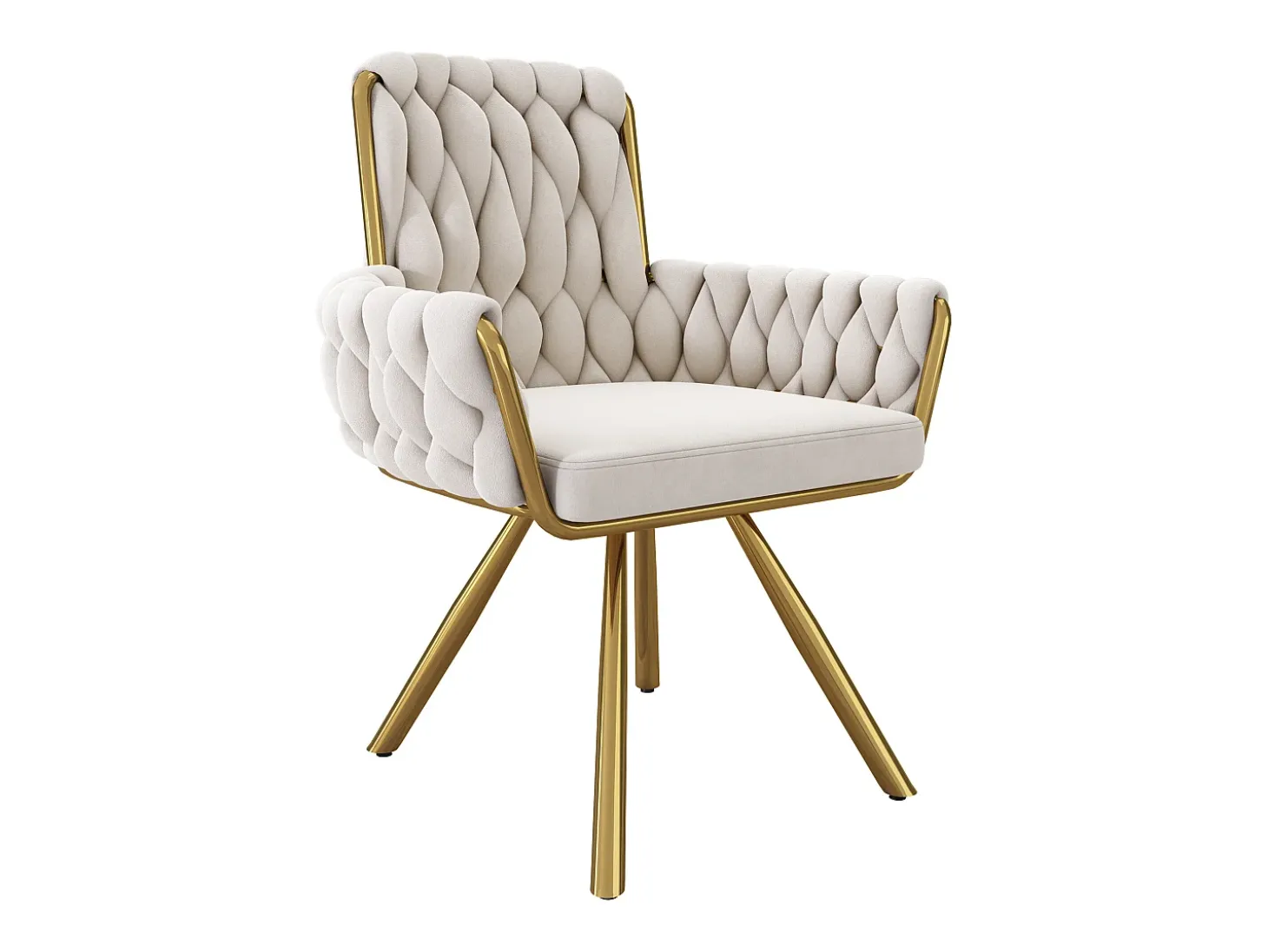 Juego de 2 sillas giratorias de terciopelo - 87 x 50 x 55 cm - Sillón con cuatro patas de metal - Beige