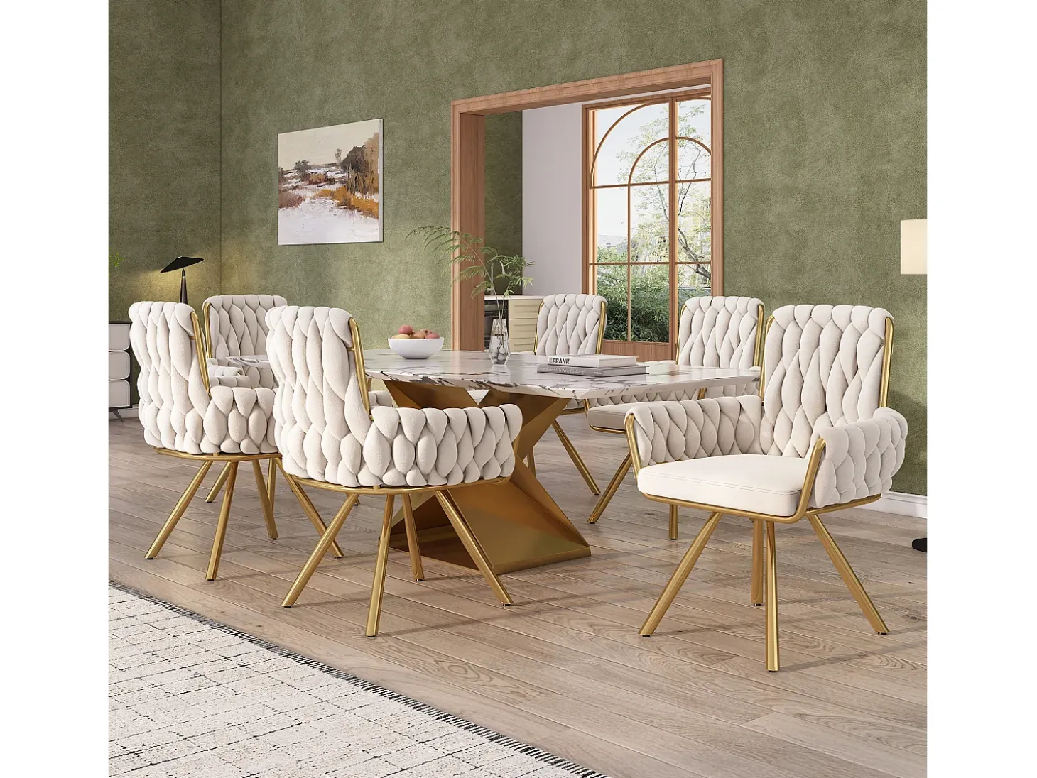 Juego de 2 sillas giratorias de terciopelo - 87 x 50 x 55 cm - Sillón con cuatro patas de metal - Beige