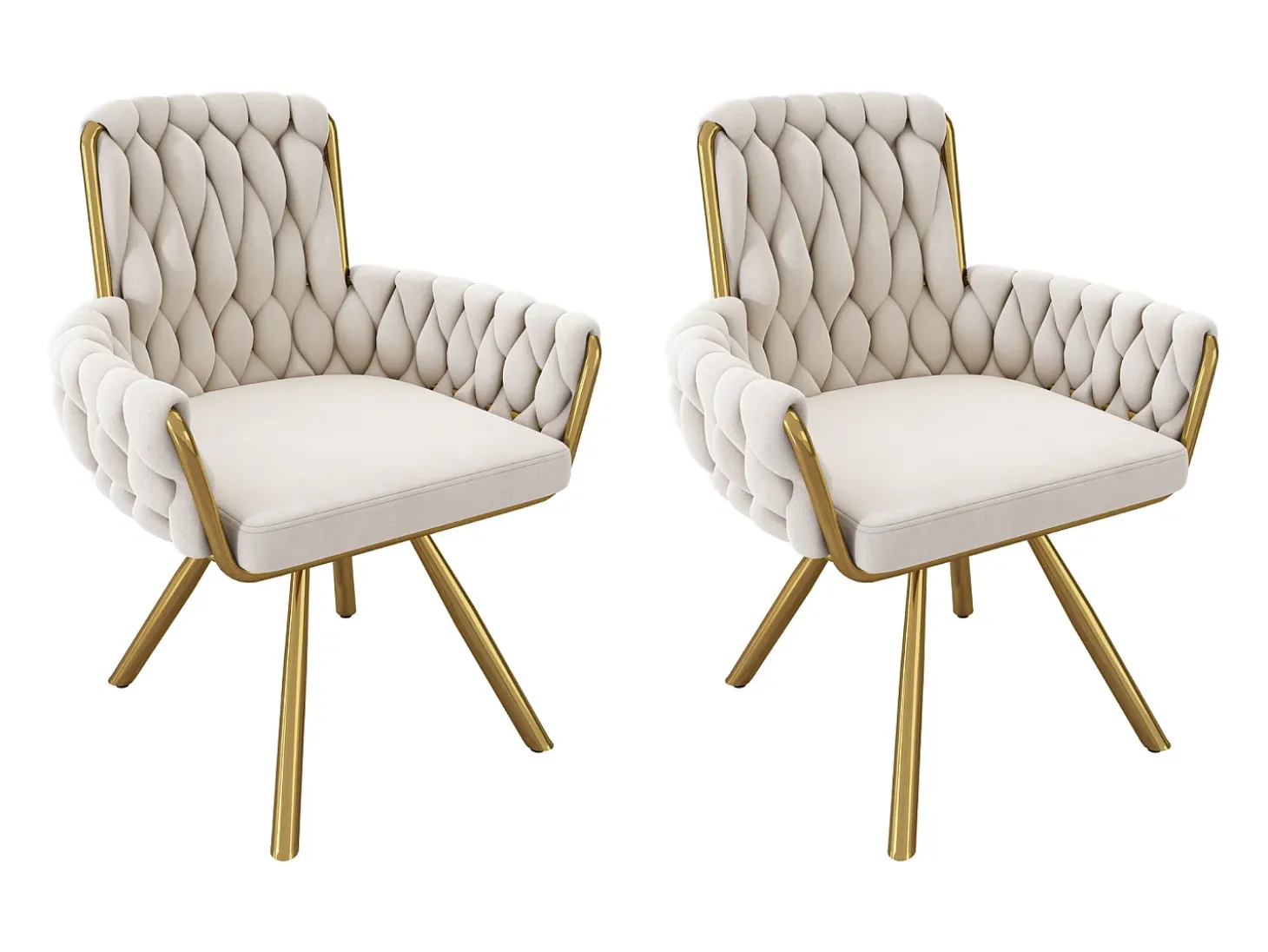 Juego de 2 sillas giratorias de terciopelo - 87 x 50 x 55 cm - Sillón con cuatro patas de metal - Beige